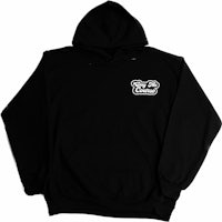 a black hoodie with a white logo on it